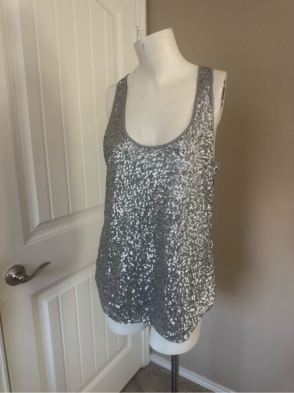 GAP Silver Sequin Scoop Tank Top - Women